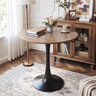 Sunvega Black Round Tulip Dining Table with MDF Top for Kitchen Living Room Office