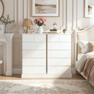 Sunvega Modern White 6 Drawer Tall Dresser with Concealed Handles for Bedroom