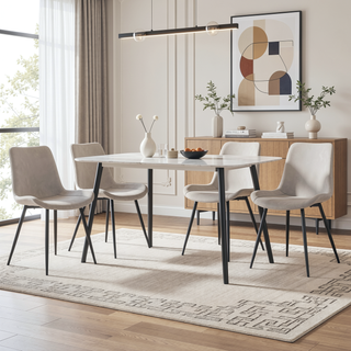 Sunvega Light Gray Artificial Leather Dining Chair with Curved Widened Cushion Design