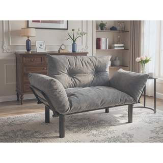 Sunvega Blue Small Space Saver Love Seat Couch with Arms for Living Room