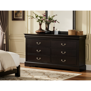 Sunvega Modern Black Dresser with Six Spacious Drawers and Brushed Nickel Handles