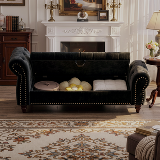 Sunvega Tufted Velvet Upholstered Bed Bench with Storage and High Backrest Chaise Lounge