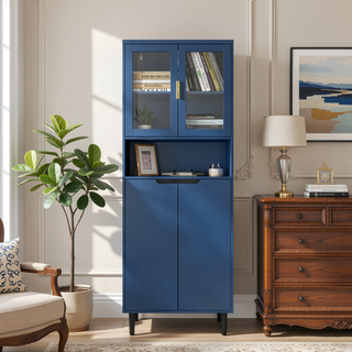 Sunvega Tall Storage Bookcase with 4 Adjustable Shelves and Tempered Glass Doors