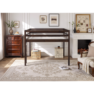 Sunvega Espresso Rubber Wood Low Height Loft Bed with Ladder for Bedroom