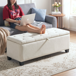 Sunvega Large Storage Upholstered Rectangular Bench with Soft Velvet Fabric for Entryway