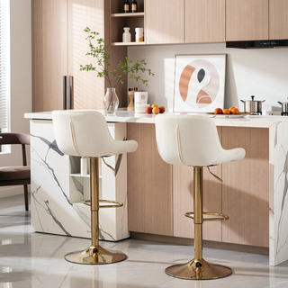 Sunvega Adjustable Velvet Swivel Bar Stool with Chrome Base and Golden Legs, Set of 2