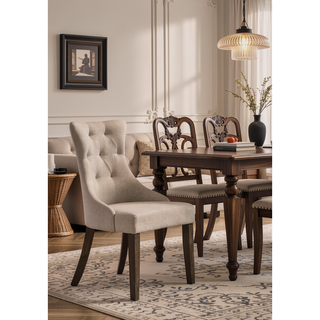 Sunvega Two-Tone Beige Fabric Side Chair with Reclaimed Gray Finish and Nailhead Trim
