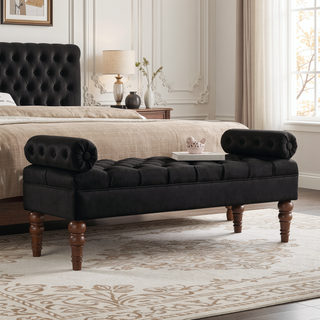 Sunvega Upholstered Tufted Velvet Bench with Wooden Legs for Bedroom or Living Room