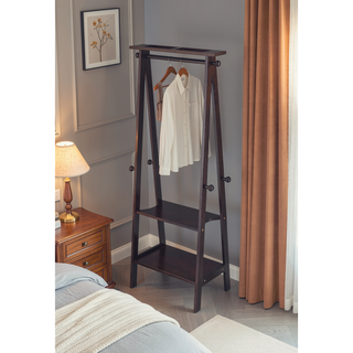 Sunvega Dark Espresso Wooden Coat Rack with Shelves and Knob Hooks