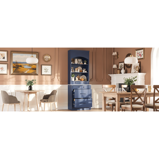 Sunvega Freestanding Tall Kitchen Pantry Cabinet with Faux Marble Top and 5 Storage Drawers