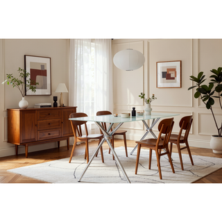 Sunvega Square Small Tempered Glass Dining Table with Chrome Legs