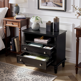 Sunvega Mid-Century Modern Dresser Nightstand with Charging Station and 2 Drawers