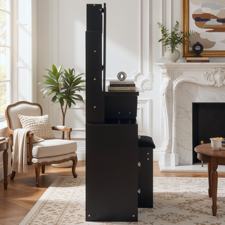 Sunvega Small Space Left Bedside Cabinet Vanity Table with Cushioned Stool and Sliding Mirror