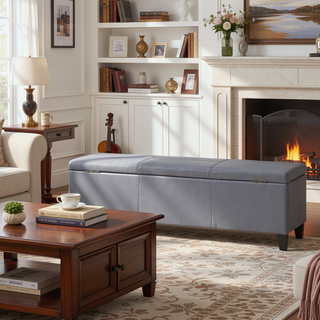 Sunvega Contemporary Upholstered Storage Ottoman Bench with Stitched Details