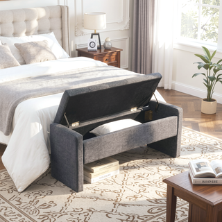 Sunvega Modern Linen Upholstered Storage Bench for Bedroom Living Room Dorm