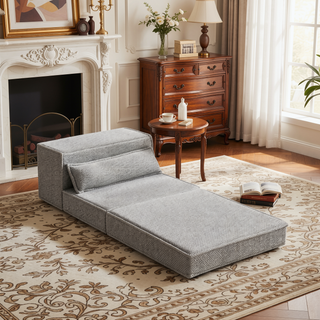 Sunvega Convertible Modular Sectional Mahjong Sofa Bed with Ottoman in Circle Fleece Fabric