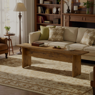 Sunvega Modern Rustic Dining Bench with Wood-Grain Details and H Base