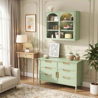 Sunvega Modern Two-Door Wall Cabinet with Three-Tier Storage for Living Room