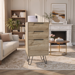 Sunvega Light Oak Dresser with Three Drawers and Hairpin Legs Superior Top