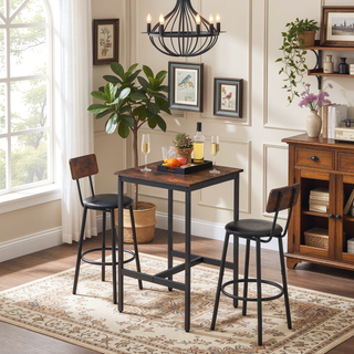 Sunvega Bar Table Set with 2 PU Soft Seat Backrest Bar Stools for Small Spaces