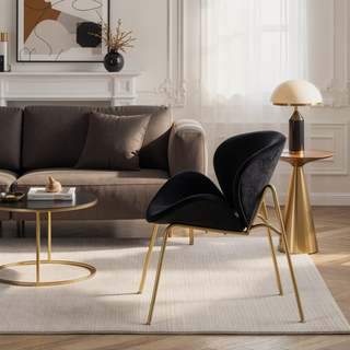 Sunvega Velvet Upholstered Padded Bucket Seat Dining Chair with Metal Legs