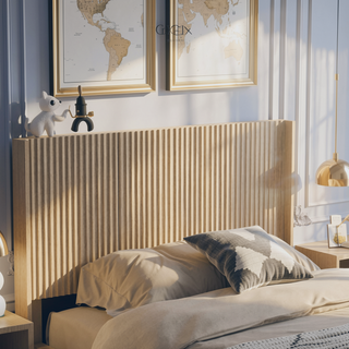 Sunvega Modern Farmhouse Queen Headboard with Realistic Wood Grain and 3D Carving