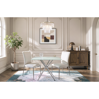 Sunvega Square Small Tempered Glass Dining Table with Chrome Legs