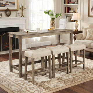 Sunvega 4 Piece Bar Table Set with USB Outlets and Padded Stools for Living Room