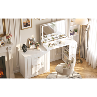Sunvega 59 Inch Makeup Vanity Desk with 3 Drawers 2 Cabinets and Storage Shelves