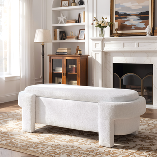 Sunvega Large Linen Upholstered Storage Bench with Foam Seat for Living Room