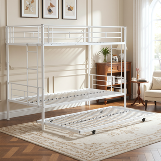 Sunvega Metal Bunk Bed with Trundle for Modern Space Saving Bedroom