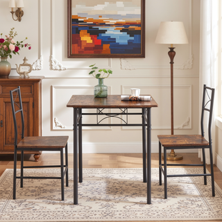 Sunvega Retro Brown Dining Table Set with Ergonomic Chairs for Kitchen and Restaurant