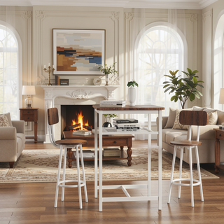 Sunvega Foldable Counter Height Bar Table Set with 2 Stools and Iron Frame