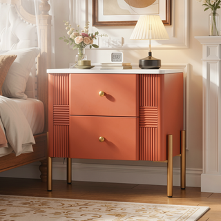 Sunvega Modern Nightstand with 2 Storage Drawers and Golden Metal Handles for Bedroom