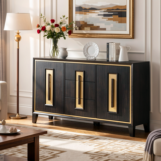 Sunvega Modern Espresso Nightstand with Gold Accent Trim and Felt-lined Drawer
