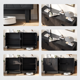 Sunvega Modern Geometric Solid Wood Storage Cabinet for Living Room Dining Kitchen