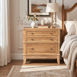 Sunvega Hazel 3-Drawer Nightstand with Felt Lined Drawers and Pewter Hardware
