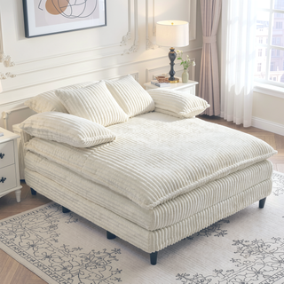 Sunvega Oversized Corduroy Chaise Lounge Chair with Fluffy Cushions and 4 Adjustable Gears