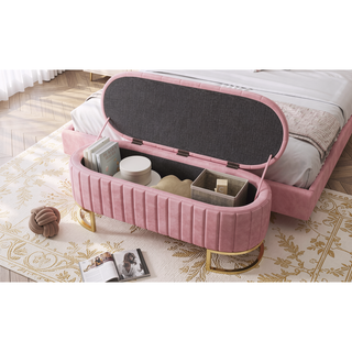 Sunvega Elegant Upholstered Velvet Storage Ottoman with Button-Tufted Design and Metal Legs