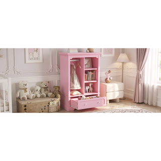 Sunvega Open Children's Wardrobe with Hanging Rod, Shelves, and Large Drawer