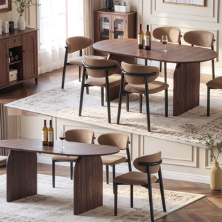 Sunvega Modern Oval Wooden Dining Table with Double-Column Design for Living Room