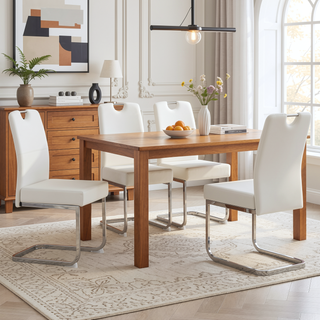 Sunvega Set of 4 White Thickened PU Dining Chairs with Ergonomic Design and Non-Slip Feet