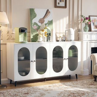Sunvega White Accent Cabinet with 4 Acrylic Doors for Hallway Living Room