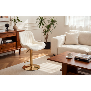 Sunvega Adjustable Velvet Swivel Bar Stool with Chrome Base and Golden Legs, Set of 2