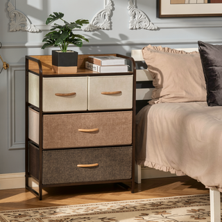 Sunvega 4-Drawer Storage Dresser with Fabric Drawers and Foldable Design for Bedroom