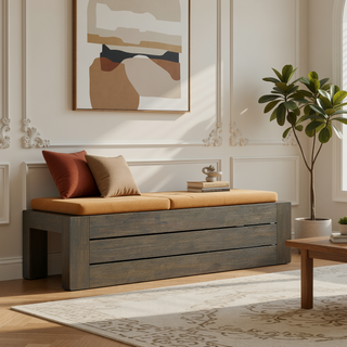 Sunvega Outdoor Acacia Wood Bench with Sandblast Gray Finish and Black Legs