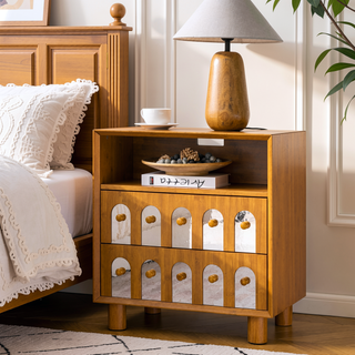 Sunvega Modern Nightstand with Two Drawers and Built-in Charging Station