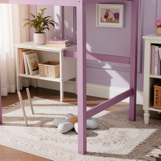 Sunvega Pink Rubber Wood Twin High Loft Bed with Safety Guardrail and Built-in Desk