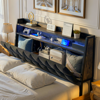 Sunvega Full Bed Frame with Ergonomic Headboard Multi-Space Storage and RGB LED Lights