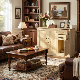 Sunvega Modern Oak Wood Buffet Sideboard with 2 Doors and 2 Drawers